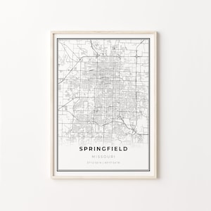 Springfield Print, City Map Art Poster, Missouri MO USA, Wall Art Decor, Modern Black and White Style, Office Decor, C13-108