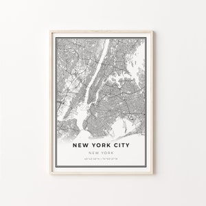 New York Area Print, City Map Art Poster, New York City NYC NY USA, Wall Art Decor, Modern Black and White Style, C13-397