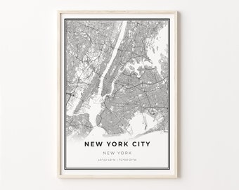 New York City Map Print: Modern Black and White Wall Art