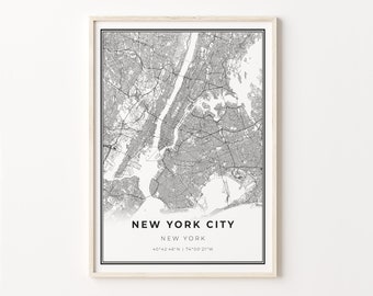 New York Area Print, City Map Art Poster, New York City NYC NY USA, Wall Art Decor, Modern Black and White Style, C13-397