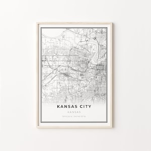 Impressão de Kansas City, pôster de arte de mapa da cidade, Kansas KS EUA, decoração de arte de parede, estilo moderno em preto e branco, pôster de impressões modernas, C13-1