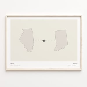 Illinois to Indiana Print, Hoosier Gift, Minimalistic State Connection Map Poster, Travel Wall Art, Digital Nomad Map, C21-1470