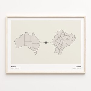 Australia to Ecuador Print, Congolese Gift, Minimalistic Country Connection Map Poster, Travel Wall Art, Friendship, C21-847