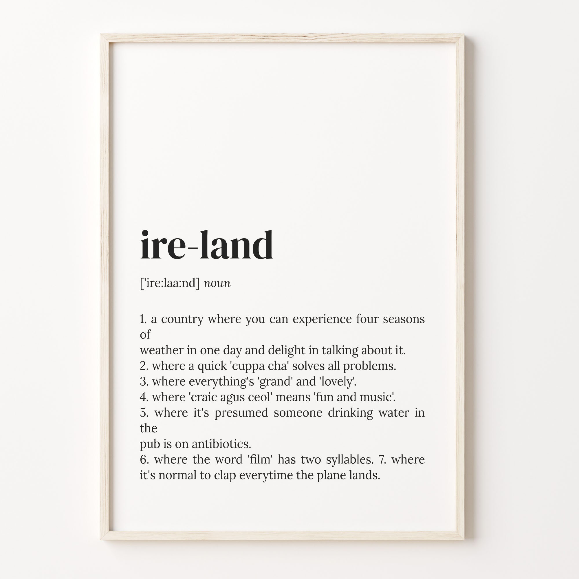 Ireland Definition Print, Dictionary Poster, Quote Wall Art, Ireland