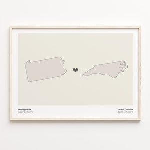Pennsylvania to North Carolina Print, North Carolinian Gift, Minimalistic Map Poster, Travel Wall Art, New Home Gift, C21-1430