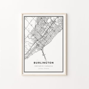Burlington Print, City Map Art Poster, Ontario ON Canada Art Poster, Wall Art Decor, Modern Black and White Style, C13-528