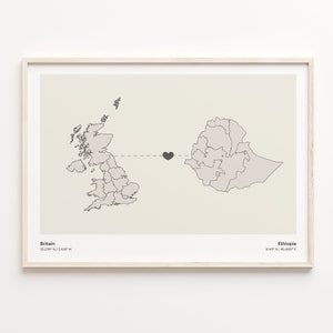 Großbritannien Äthiopien Print, äthiopische Geschenk, Minimalistische Landkarte Poster, Großbritannien Kunst, Beziehungsgeschenk, C21-257