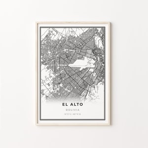 El Alto Print, City Map Art Poster, Bolivie, Wall Art Decor, Modern Black and White Style, Gift Under 30, C13-565