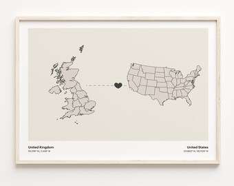 UK to USA Connection Map Print: Minimalist Travel Wall Art