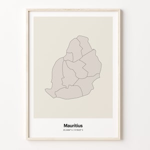Mauritius Print, Mauritian Gift, Minimalistic Country Map Poster, MU Line Art, Subdued wall art, C24-118