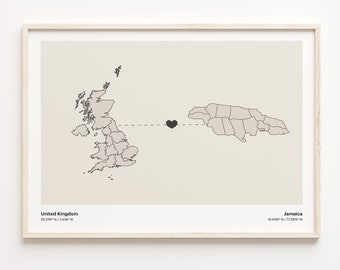 UK to Jamaica Map Print: Minimalist Travel Wall Art