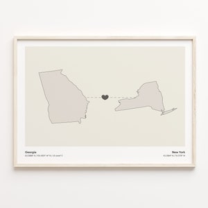 Georgia nach New York Print, New Yorker Geschenk, Minimalistische Verbindung Map Poster, Reise Wandkunst, Reise ins Ausland Karte, C21-1593