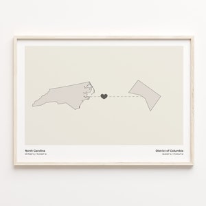 North Carolina to District of Columbia Print, Washingtonian Gift, Minimalistic Map Poster, Travel Wall Art, Overseas Love, C21-1618