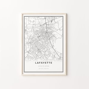 Lafayette Louisiana Map Print: Modern Black and White Wall Art