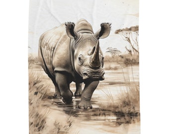 Rhino in Wilderness Blanket