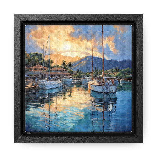 Lahaina Lure: Tranquil Harbor Views Canvas Wrap Square Frame|Canvas Gallery Wrap|Home Decor Wall Art|River Canvas Print