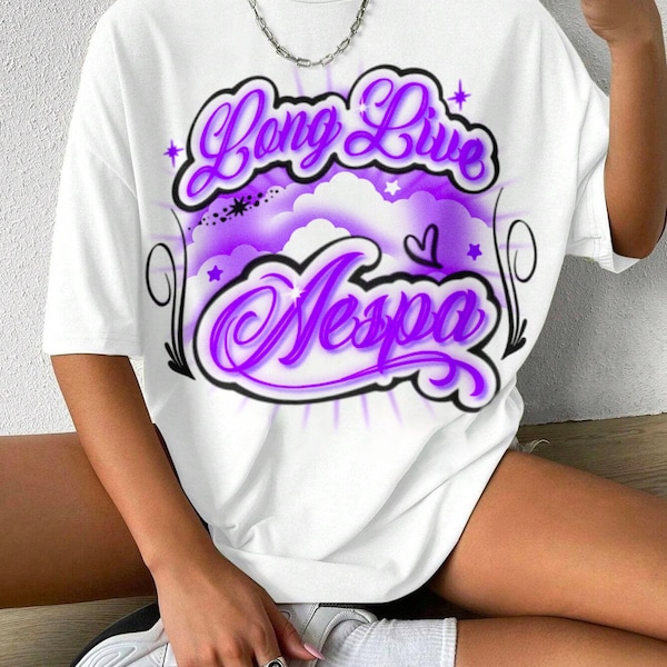 Long Live AESPA Airbrush Graphic T-Shirt / K-Pop Savage Girls My World MY Karina Winter Ningning Giselle Merch Vintage Movie 90s Outfit Fan