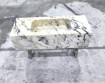 Calacatta Violet Marble Sink, Wall Mounted Marble Sink, Custom Order Washbasin, Hand Carved Marble Vanity, Natural Stone, Small Marble Sink