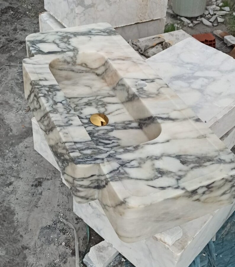 Calacatta Violet Small Marble Sink, Wall Mounted Vanity, Natural Stone ...