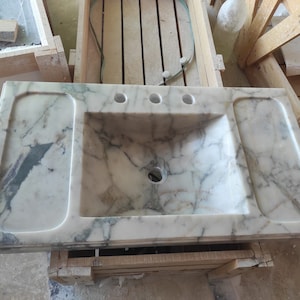 Calacatta Monet Marble Vanity,Powder Room Marble Sink, Wall Mounted Marble Sink, Hand Carved Marble Vanity, Green Marble, Custom Order Sink