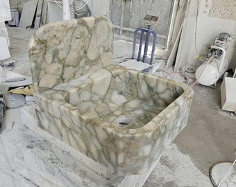Custom Order Calacatta Monet Marble Sink without backsplash, Green Marble