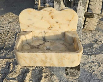 Gold Marble Sink, Custom Order Washbasin, Powder Room Sink, Wall Mounted Marble Sink, Hand Carved Marble Vanity, Natural Stone, Kitchen Tool