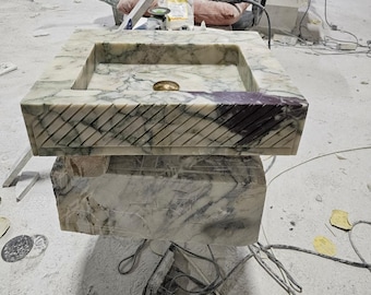 Ready to Ship!Calacatta Viola Marble Sink, Wall Mounted Marble Sink, Natural Stone, Custom Order Marble Sink, Hand Carved Marble Vanity