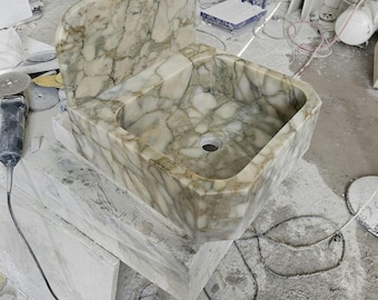 Lavabo de mármol Calacatta Monet, encimera de tocador de piedra natural verde