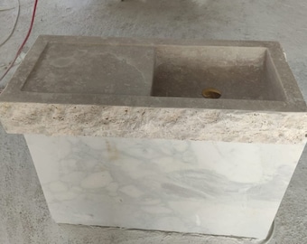 Lavabo de mármol travertino, lavabo personalizado, lavabo de tocador, tocador de mármol de pared, utensilio de cocina, lavabo pequeño de mármol, piedra natural