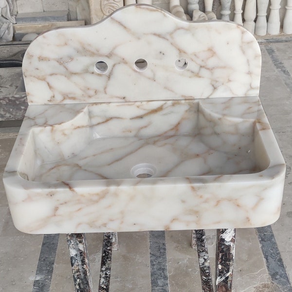 Gold Marble Sink, Custom Order Washbasin, Powder Room Sink, Wall Mounted Marble Sink, Hand Carved Marble Vanity, Natural Stone, Kitchen Tool