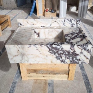 Calacatta Violet Marble Sink, Wall Mounted Marble Sink, Custom Order Washbasin, Hand Carved Marble Vanity, Natural Stone, Big Marble Sink