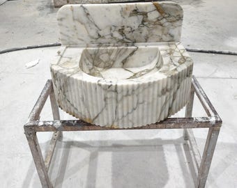 Lavabo de mármol Calacatta Monet estriado, tocador tallado a mano a medida, piedra natural, pedido especial.