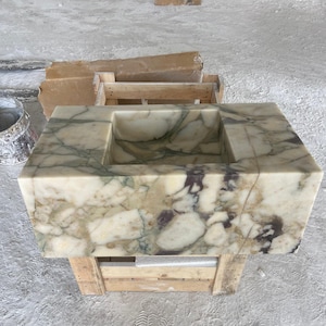 Calacatta Viola Marble Sink, Wall Mounted Marble Sink,Hand Carved Marble Sink, Natural Stone, Custom Order Marble, Powder Room Marble Vanity