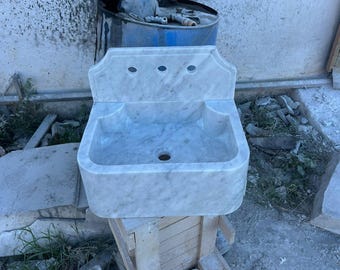 Handgefertigtes Waschbecken aus Carrara-Marmor, maßgefertigter Waschtisch, Natursteinbecken