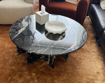Nero Marquina Marble Console Coffee Table, Custom Order Coffee Table, Natural Stone, Hand Carved Marble Table, Vanity Desk, Marble Desk