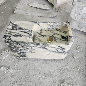 Calacatta Violet Marble Sink, Wall Mounted Marble Sink, Natural Stone, Custom Order Marble Sink, Hand Carved Marble Vanity