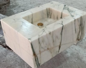 ¡Listo para enviar! Fregadero de mármol Calacatta Monet, fregadero de mármol montado en la pared, piedra natural, fregadero de mármol de pedido personalizado, lavabo de mármol de baño