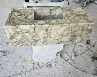 Lavabo de mármol Calacatta Monet, piedra natural verde, montaje en pared, pedido personalizado.