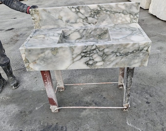 Calacatta Monet Marble Vanity, Green Marble, Powder Room Marble Sink, Wall Mounted Marble Sink, Hand Carved Marble Vanity, Natural Stone