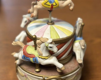 Vintage Lefton China Porzellan Pferdekarussell Kollektion 1985 Spieluhr