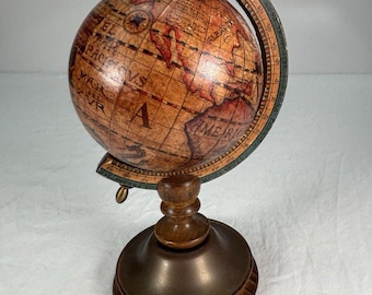 Vintage Olde Weltkugel Mini Schreibtisch Alte Stilkarte Holzbasis Made in Italy