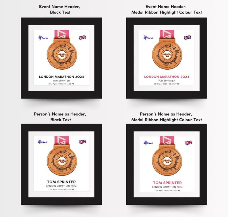 Any Event Personalized Medal Frame | Name, Event, Time, PB, Charity ...