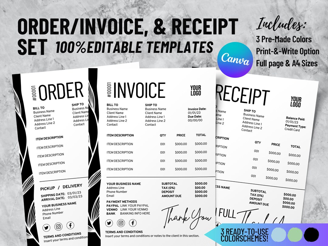 Small Business Forms Editable Billing Order, Invoice, Receipt Forms for ...