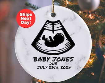 Marble Print Pregnancy Baby Ultrasound Ornament, New Baby Announcement Ornament, Pregnant Christmas Ornament, Sonogram Pregnancy Reveal