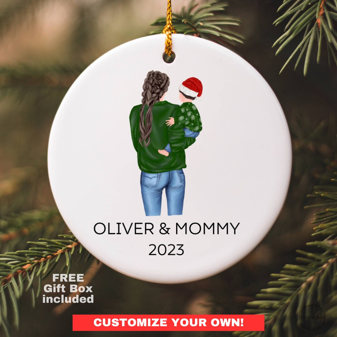 Personalized Mom and Son or Daughter Christmas Ornament, Keepsake Ornament Gift for Mother From