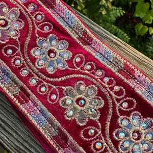 Burgundy Velvet Palestinian Embroidered Belt (M-L)