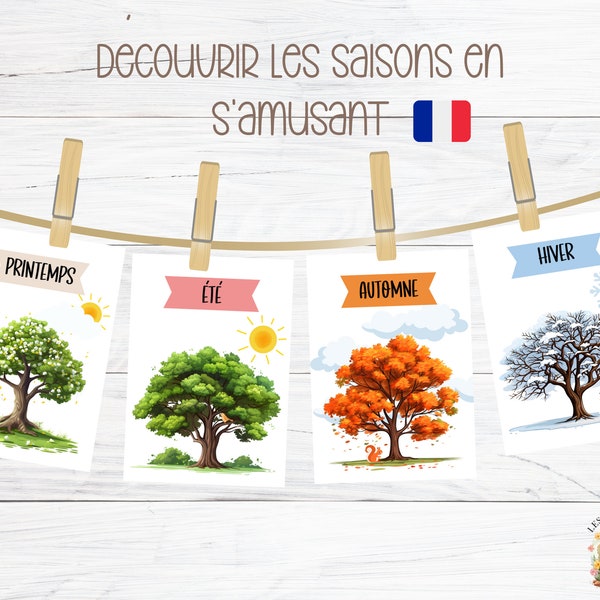 Educational cards to learn the seasons in French. Preschool learning for children. For downloading and printing