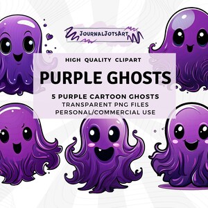 Purple Cartoon Ghosts Clipart Set - Unique Halloween PNG Digital Downloads