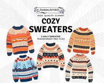 Folksy Sweater Clipart, Cozy Ugly Sweater Designs