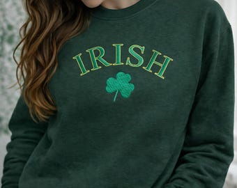 Sweatshirt met geborduurde klaver: Irish St. Patrick's Day ronde hals